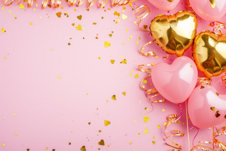 Balloons with confetti. Background template design with helium balloons for Party for Birthday and anniversary celebration, carnival. weddings and valentine's day and international women's dayの素材