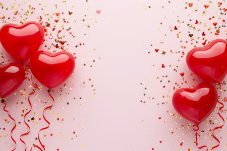 Balloons with confetti. Background template design with helium balloons for Party for Birthday and anniversary celebration, carnival. weddings and valentine's day and international women's dayの素材