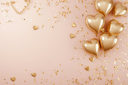 Balloons with confetti. Background template design with helium balloons for Party for Birthday and anniversary celebration, carnival. weddings and valentine's day and international women's dayの素材