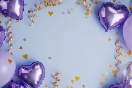 Balloons with confetti. Background template design with helium balloons for Party for Birthday and anniversary celebration, carnival. weddings and valentine's day and international women's dayの素材