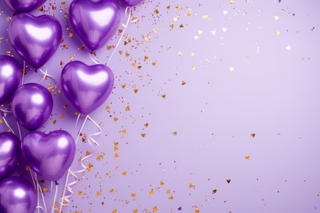 Balloons with confetti. Background template design with helium balloons for Party for Birthday and anniversary celebration, carnival. weddings and valentine's day and international women's dayの素材