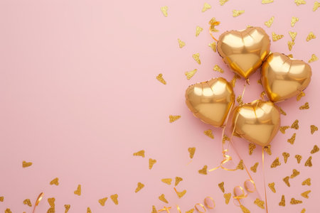 Balloons with confetti. Background template design with helium balloons for Party for Birthday and anniversary celebration, carnival. weddings and valentine's day and international women's dayの素材