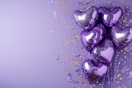Balloons with confetti. Background template design with helium balloons for Party for Birthday and anniversary celebration, carnival. weddings and valentine's day and international women's dayの素材