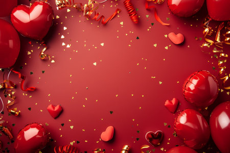 Balloons with confetti. Background template design with helium balloons for Party for Birthday and anniversary celebration, carnival. weddings and valentine's day and international women's dayの素材
