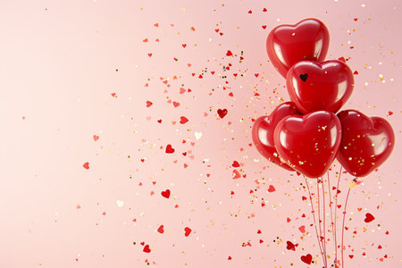 Balloons with confetti. Background template design with helium balloons for Party for Birthday and anniversary celebration, carnival. weddings and valentine's day and international women's dayの素材