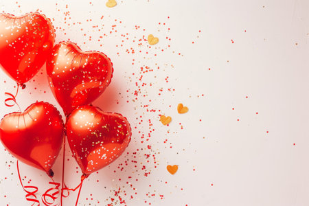 Balloons with confetti. Background template design with helium balloons for Party for Birthday and anniversary celebration, carnival. weddings and valentine's day and international women's dayの素材