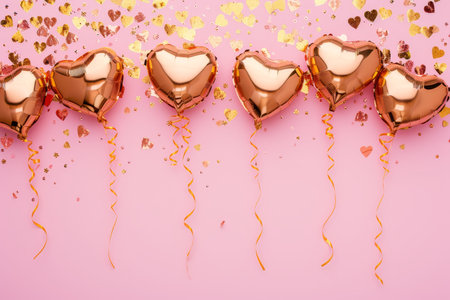 Balloons with confetti. Background template design with helium balloons for Party for Birthday and anniversary celebration, carnival. weddings and valentine's day and international women's dayの素材