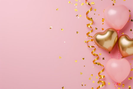 Balloons with confetti. Background template design with helium balloons for Party for Birthday and anniversary celebration, carnival. weddings and valentine's day and international women's dayの素材