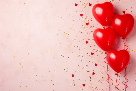 Balloons with confetti. Background template design with helium balloons for Party for Birthday and anniversary celebration, carnival. weddings and valentine's day and international women's dayの素材