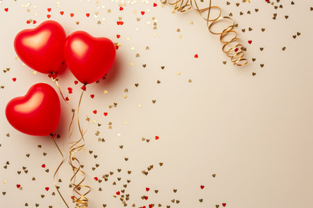 Balloons with confetti. Background template design with helium balloons for Party for Birthday and anniversary celebration, carnival. weddings and valentine's day and international women's dayの素材