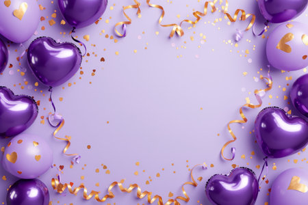 Balloons with confetti. Background template design with helium balloons for Party for Birthday and anniversary celebration, carnival. weddings and valentine's day and international women's dayの素材