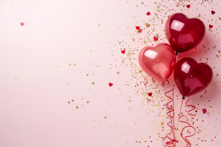 Balloons with confetti. Background template design with helium balloons for Party for Birthday and anniversary celebration, carnival. weddings and valentine's day and international women's dayの素材