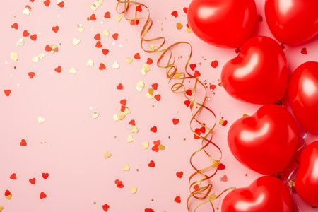 Balloons with confetti. Background template design with helium balloons for Party for Birthday and anniversary celebration, carnival. weddings and valentine's day and international women's dayの素材