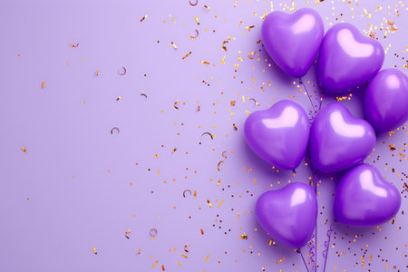 Balloons with confetti. Background template design with helium balloons for Party for Birthday and anniversary celebration, carnival. weddings and valentine's day and international women's dayの素材