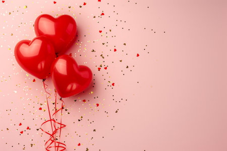 Balloons with confetti. Background template design with helium balloons for Party for Birthday and anniversary celebration, carnival. weddings and valentine's day and international women's dayの素材