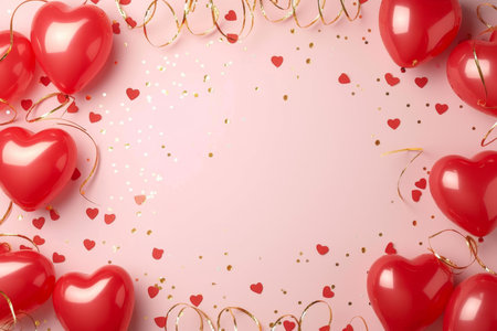 Balloons with confetti. Background template design with helium balloons for Party for Birthday and anniversary celebration, carnival. weddings and valentine's day and international women's dayの素材