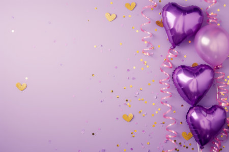 Balloons with confetti. Background template design with helium balloons for Party for Birthday and anniversary celebration, carnival. weddings and valentine's day and international women's dayの素材
