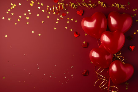 Balloons with confetti. Background template design with helium balloons for Party for Birthday and anniversary celebration, carnival. weddings and valentine's day and international women's dayの素材