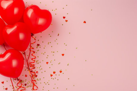 Balloons with confetti. Background template design with helium balloons for Party for Birthday and anniversary celebration, carnival. weddings and valentine's day and international women's dayの素材