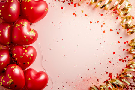 Balloons with confetti. Background template design with helium balloons for Party for Birthday and anniversary celebration, carnival. weddings and valentine's day and international women's dayの素材