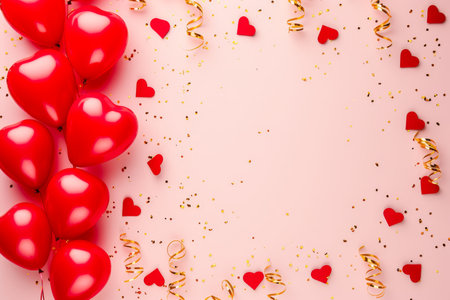 Balloons with confetti. Background template design with helium balloons for Party for Birthday and anniversary celebration, carnival. weddings and valentine's day and international women's dayの素材
