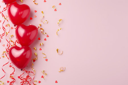 Balloons with confetti. Background template design with helium balloons for Party for Birthday and anniversary celebration, carnival. weddings and valentine's day and international women's dayの素材