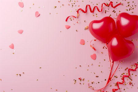 Balloons with confetti. Background template design with helium balloons for Party for Birthday and anniversary celebration, carnival. weddings and valentine's day and international women's dayの素材