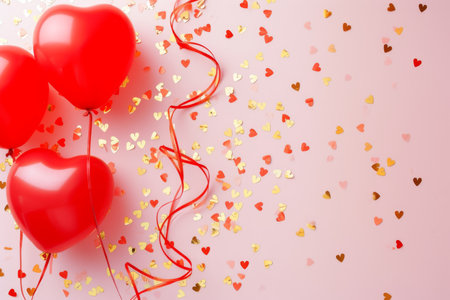 Balloons with confetti. Background template design with helium balloons for Party for Birthday and anniversary celebration, carnival. weddings and valentine's day and international women's dayの素材