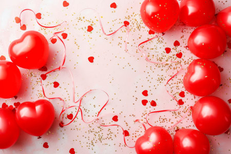 Balloons with confetti. Background template design with helium balloons for Party for Birthday and anniversary celebration, carnival. weddings and valentine's day and international women's dayの素材