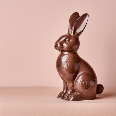 easter holiday background. Festive Easter chocolate bunny. Sweet chocolate rabbitの素材