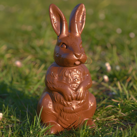 easter holiday background. Festive Easter chocolate bunny. Sweet chocolate rabbitの素材