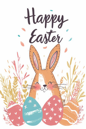 easter holiday background. Easter greeting card, pencil drawing and watercolor paintsの素材