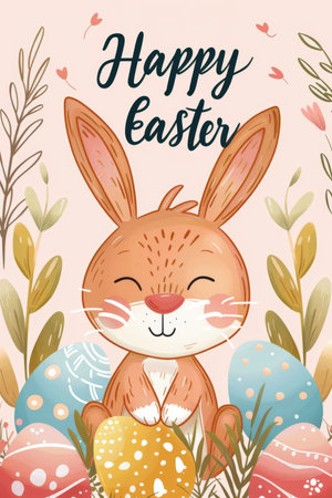 easter holiday background. Easter greeting card, pencil drawing and watercolor paintsの素材