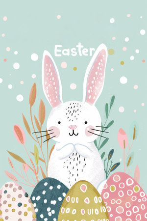 easter holiday background. Easter greeting card, pencil drawing and watercolor paintsの素材