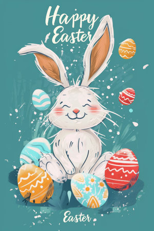 easter holiday background. Easter greeting card, pencil drawing and watercolor paintsの素材