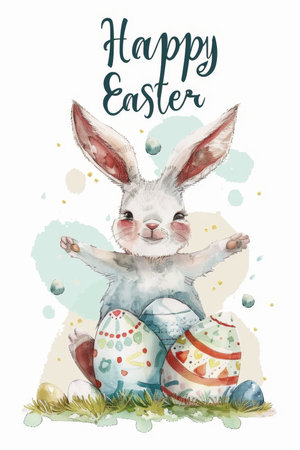 easter holiday background. Easter greeting card, pencil drawing and watercolor paintsの素材