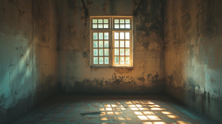 old empty room light window old house, tone pastelの素材