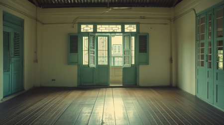 old empty room light window old house, tone pastelの素材
