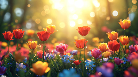 spring summer background with bright beautiful flowersの素材