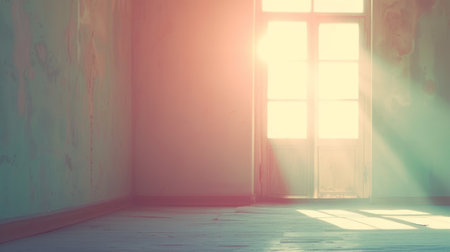 old empty room light window old house, tone pastelの素材