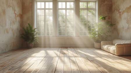 empty room light window old house, tone pastelの素材