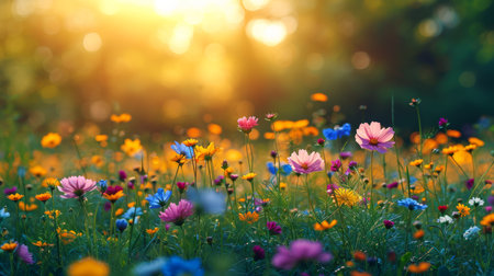 spring summer background with bright beautiful flowersの素材