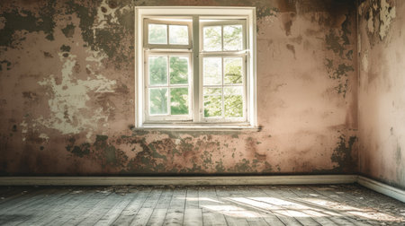 old empty room light window old house, tone pastelの素材