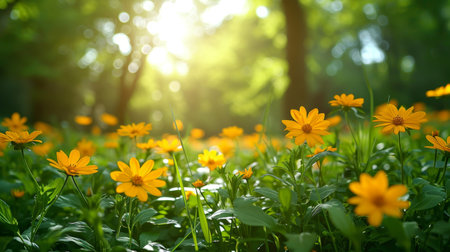 spring summer background with bright beautiful flowersの素材
