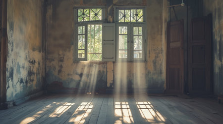 old empty room light window old house, tone pastelの素材