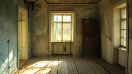 old empty room light window old house, tone pastelの素材