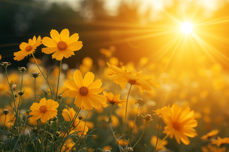 spring summer background with bright beautiful flowersの素材