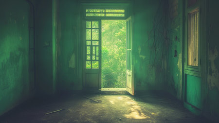 old empty room light window old house, tone pastelの素材