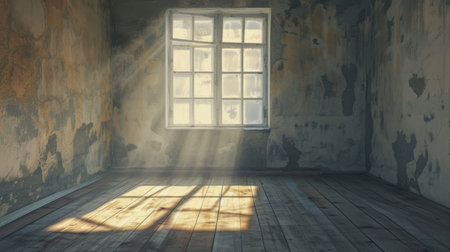old empty room light window old house, tone pastelの素材