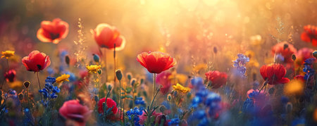 spring summer background with bright beautiful flowersの素材